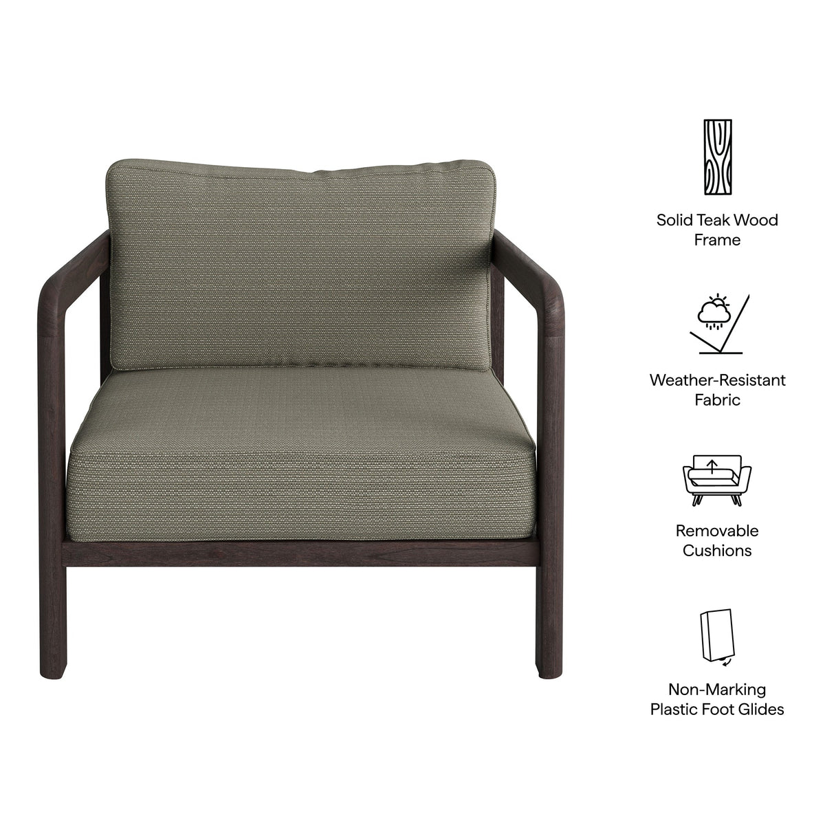 Kona Dark Brown Ash Outdoor Teak Wood Armchair