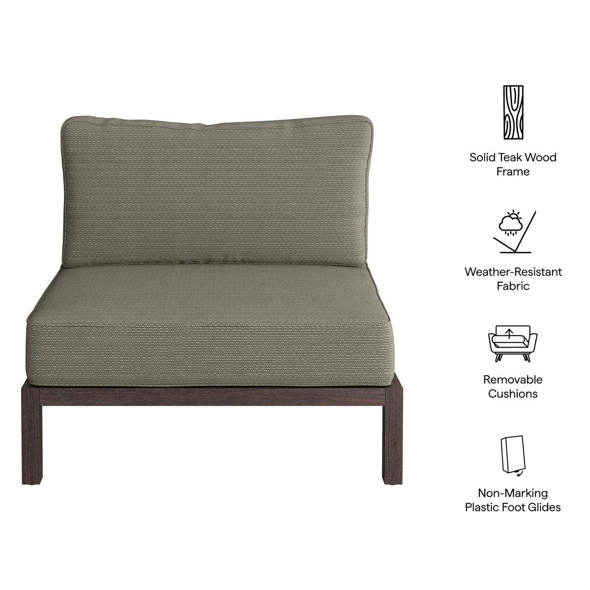 Kona Dark Brown Ash Outdoor Teak Wood Armless Modular Chair