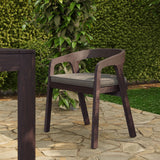 Kona Dark Brown Ash Outdoor Teak Wood Barrel Dining Chair
