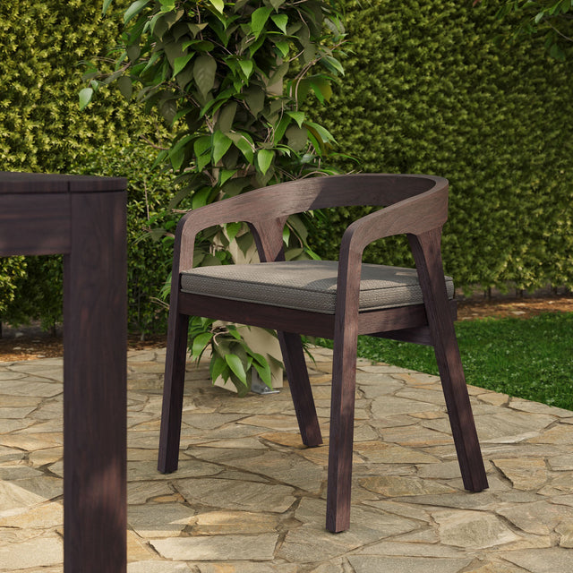 Kona Dark Brown Ash Outdoor Teak Wood Barrel Dining Chair