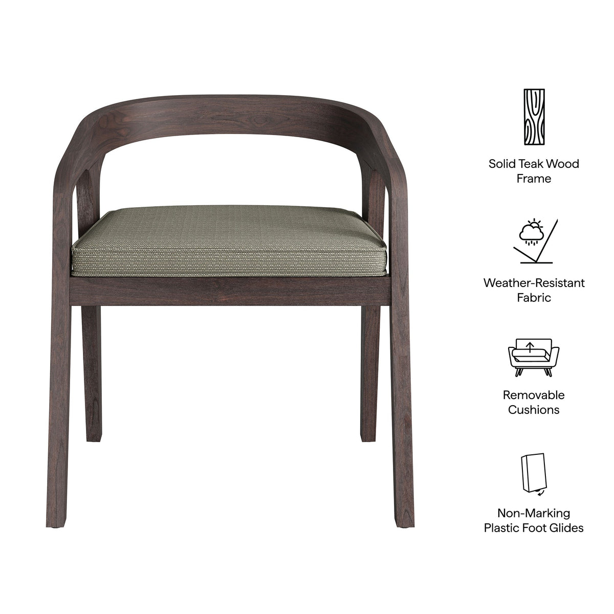 Kona Dark Brown Ash Outdoor Teak Wood Barrel Dining Chair
