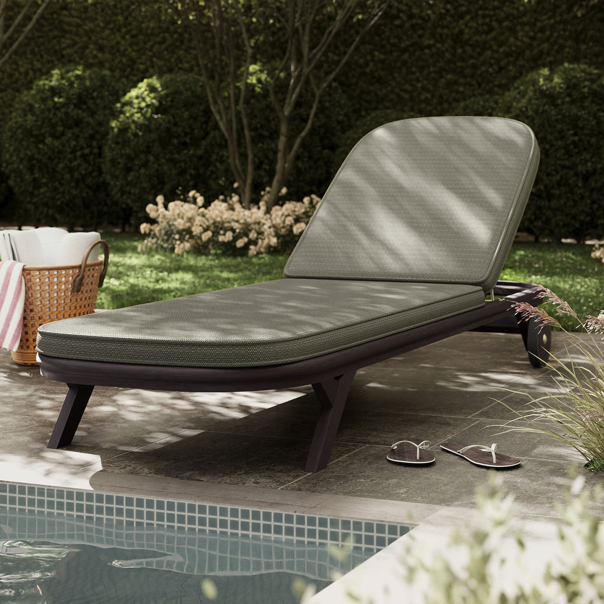 Kona Dark Brown Ash Outdoor Teak Wood Chaise Lounge Chair