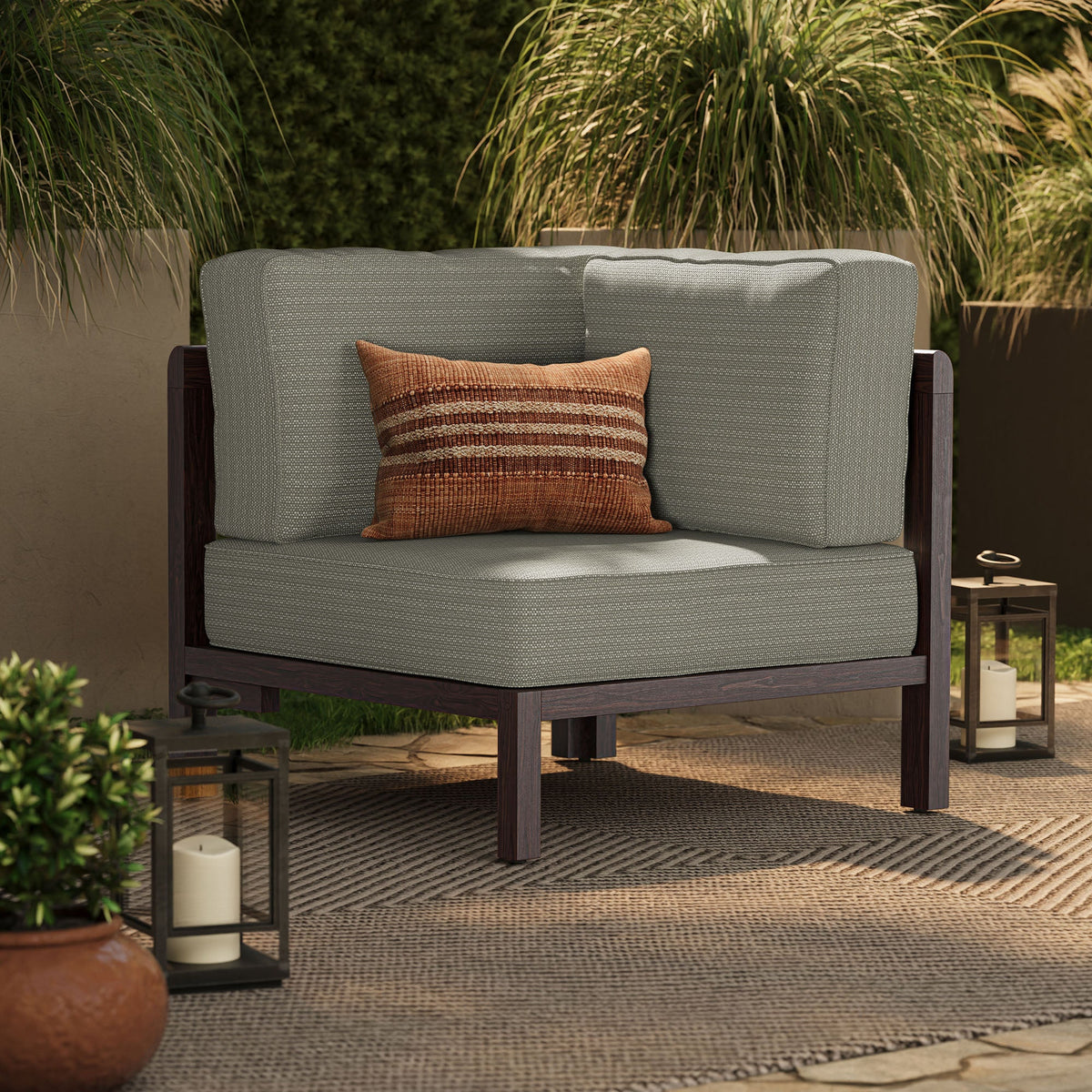 Kona Dark Brown Ash Outdoor Teak Wood Corner Modular Chair