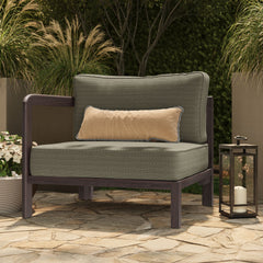Kona Dark Brown Ash Outdoor Teak Wood Left-Arm Facing Modular Armchair
