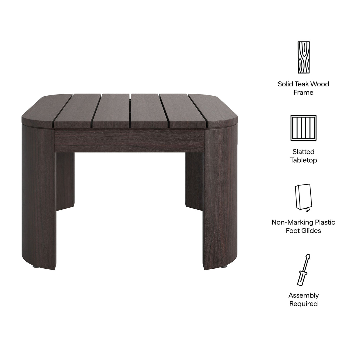Kona Dark Brown Outdoor Teak Wood Side Table