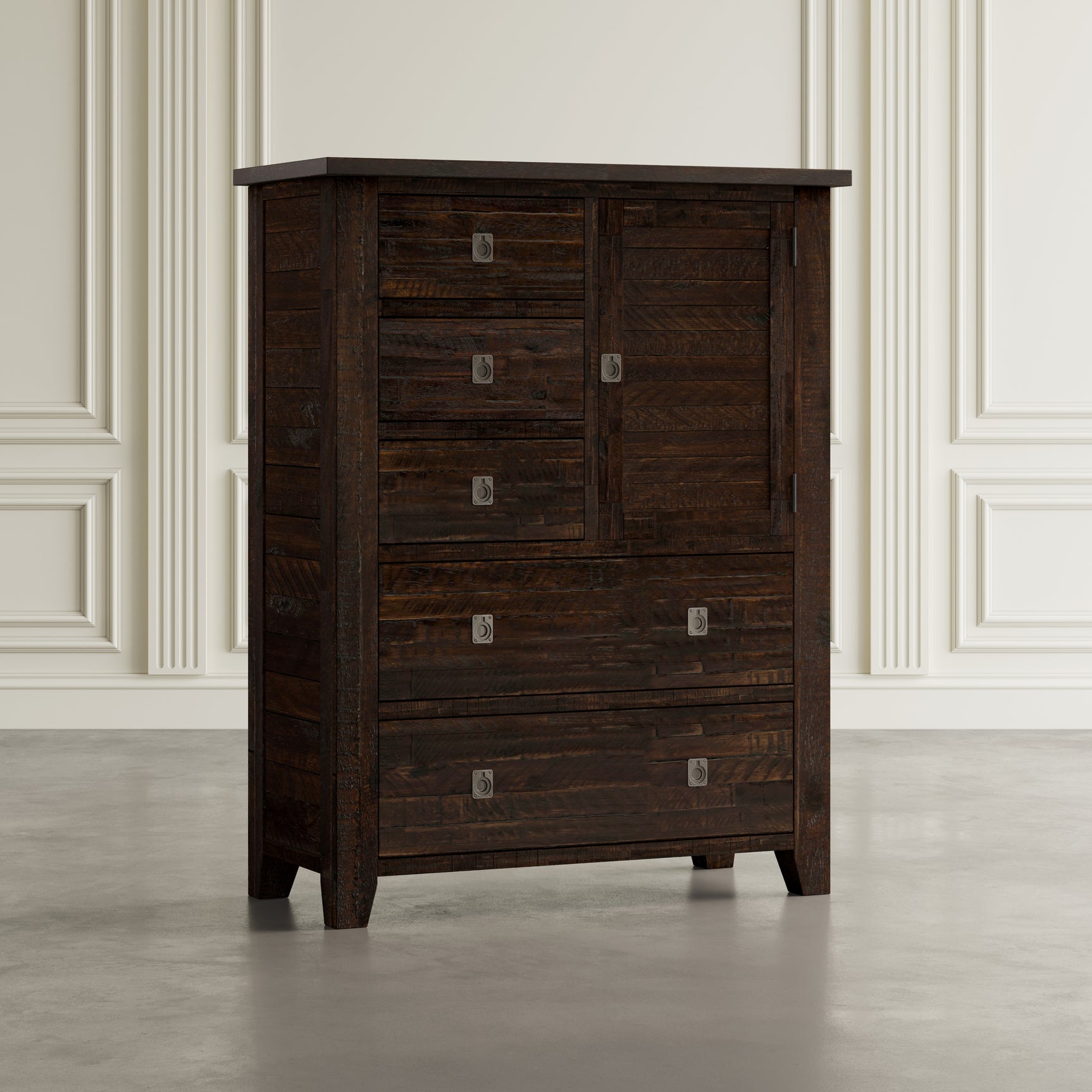 Kona Grove Dark Brown 5 Drawers and 1 Cabinet Chest - Ornate Home