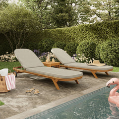 Kona Natural Sand 3-Piece Outdoor Teak Wood Chaise Lounge Set