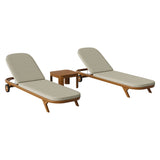 Kona Natural Sand 3-Piece Outdoor Teak Wood Chaise Lounge Set