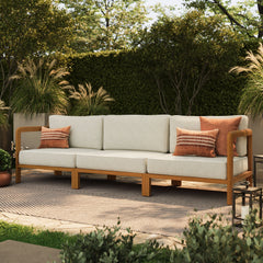 Kona Natural Sand 3-Piece Outdoor Teak Wood Modular Sofa Set