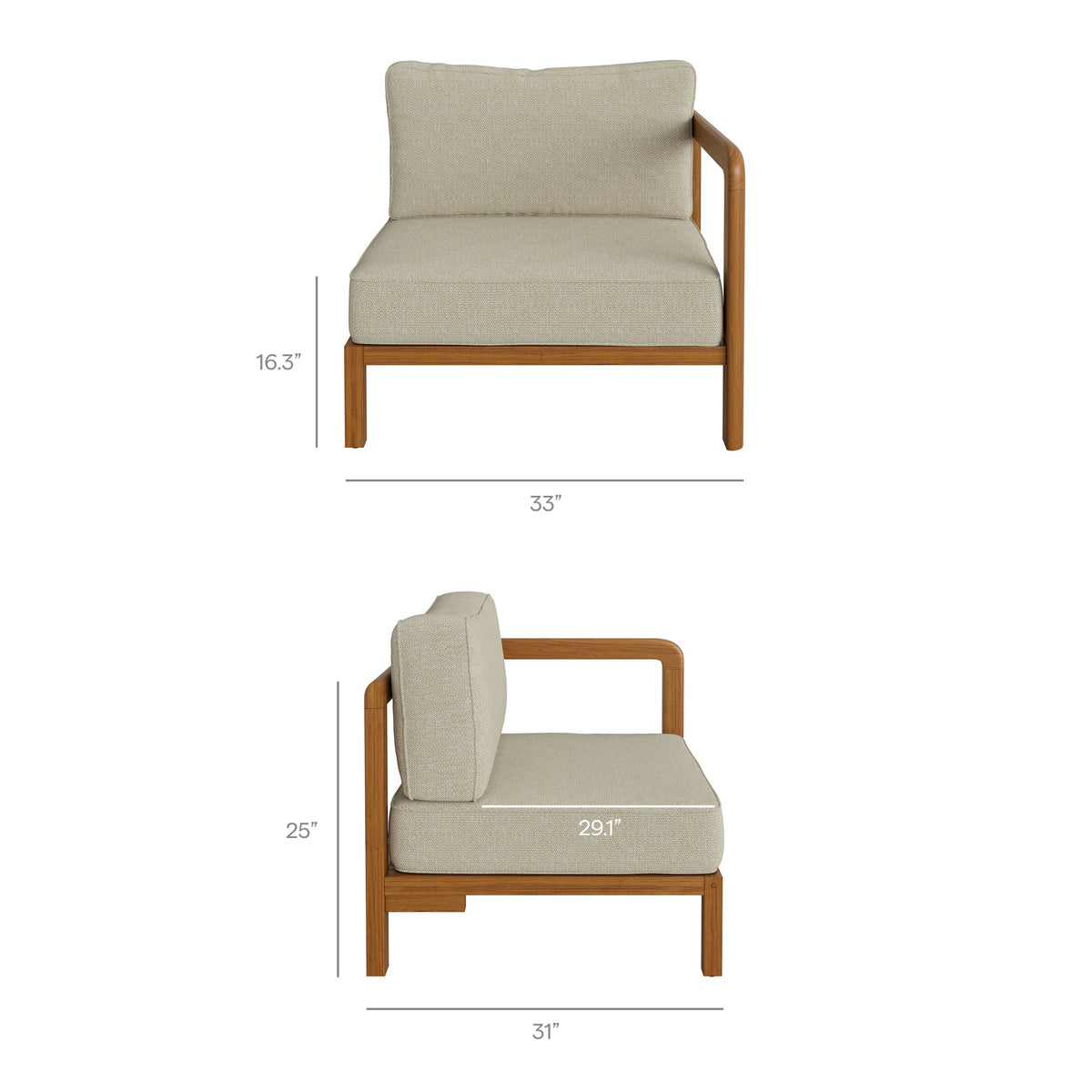 Kona Natural Sand 4-Piece Outdoor Teak Wood Modular Sofa Set