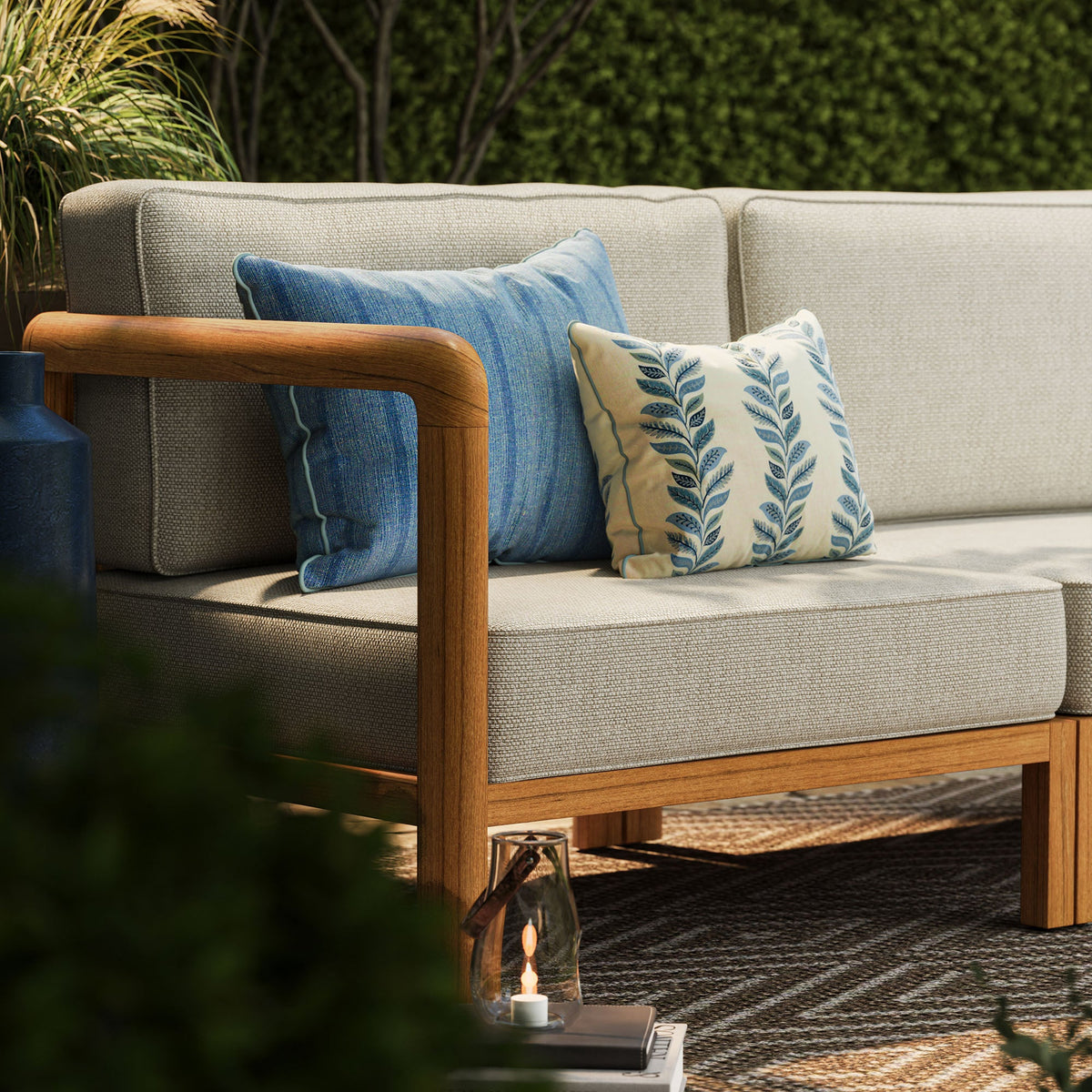 Kona Natural Sand 4-Piece Outdoor Teak Wood Modular Sofa Set