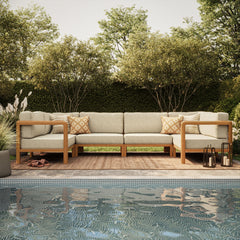 Kona Natural Sand 6-Piece Outdoor Teak Wood Modular Sofa - Ornate Home