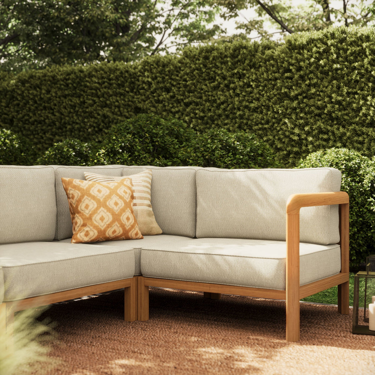 Kona Natural Sand 6-Piece Outdoor Teak Wood Modular Sofa