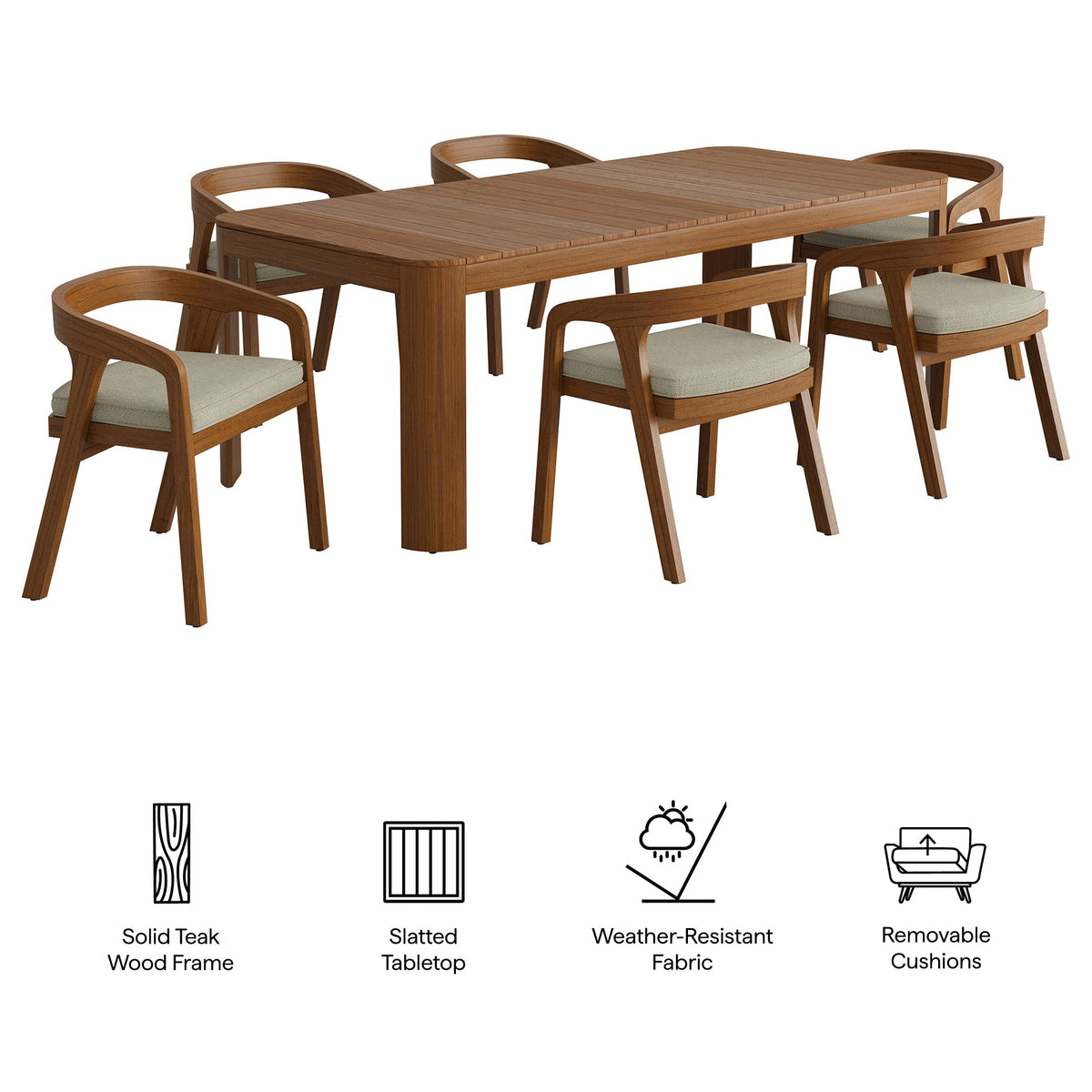 Kona Natural Sand 7-Piece Outdoor Teak Wood Dining Set