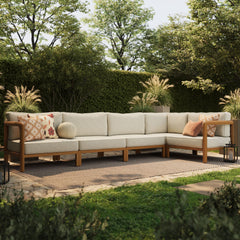 Kona Natural Sand L-Shaped Outdoor Teak Wood Modular Sofa