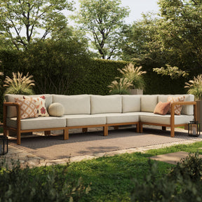 Kona Natural Sand L-Shaped Outdoor Teak Wood Modular Sofa