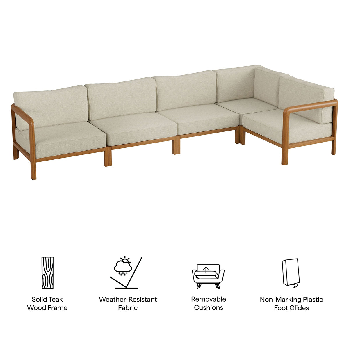 Kona Natural Sand L-Shaped Outdoor Teak Wood Modular Sofa