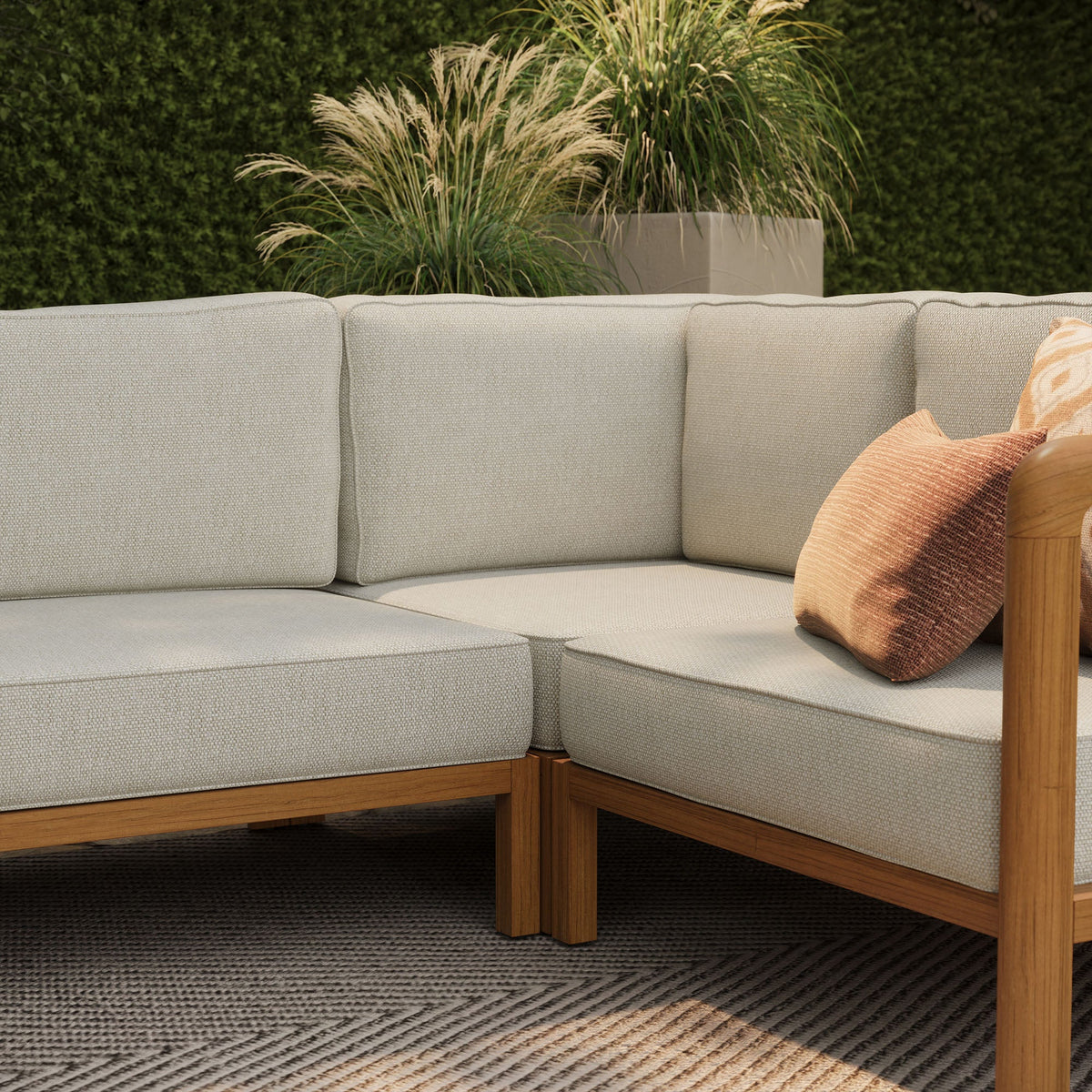 Kona Natural Sand L-Shaped Outdoor Teak Wood Modular Sofa