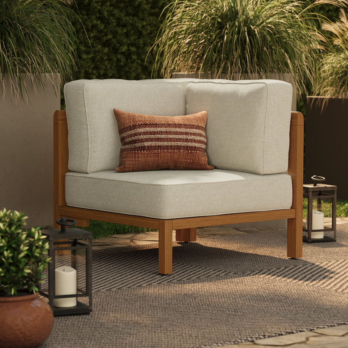 Kona Natural Sand Outdoor Teak Wood Corner Modular Chair
