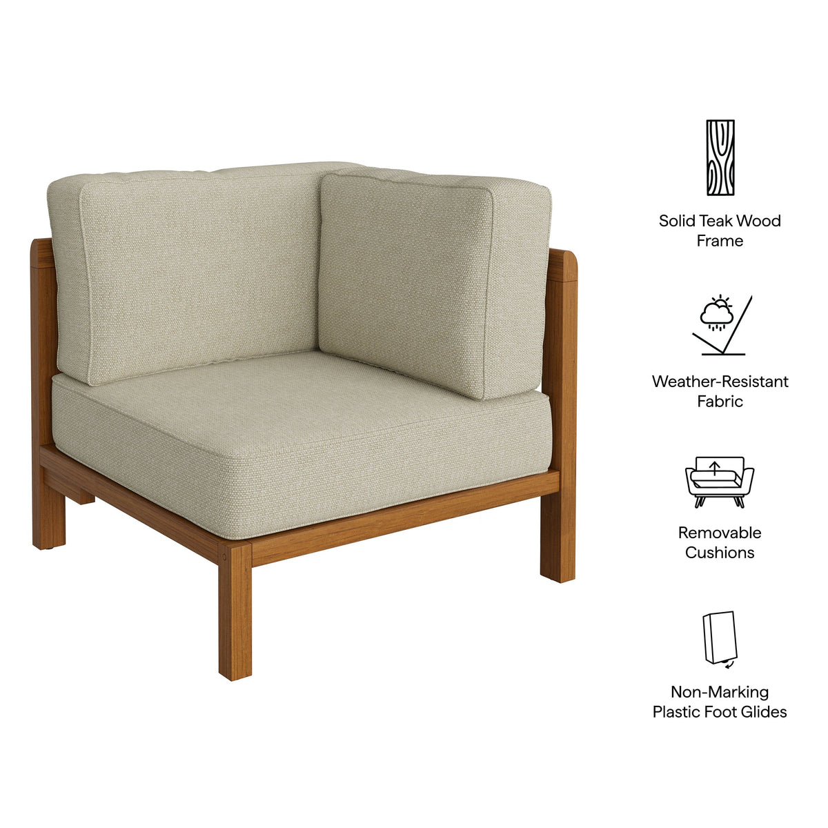Kona Natural Sand Outdoor Teak Wood Corner Modular Chair