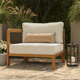 Kona Natural Sand Outdoor Teak Wood Left-Arm Facing Modular Armchair