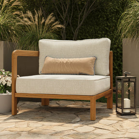 Kona Natural Sand Outdoor Teak Wood Left-Arm Facing Modular Armchair