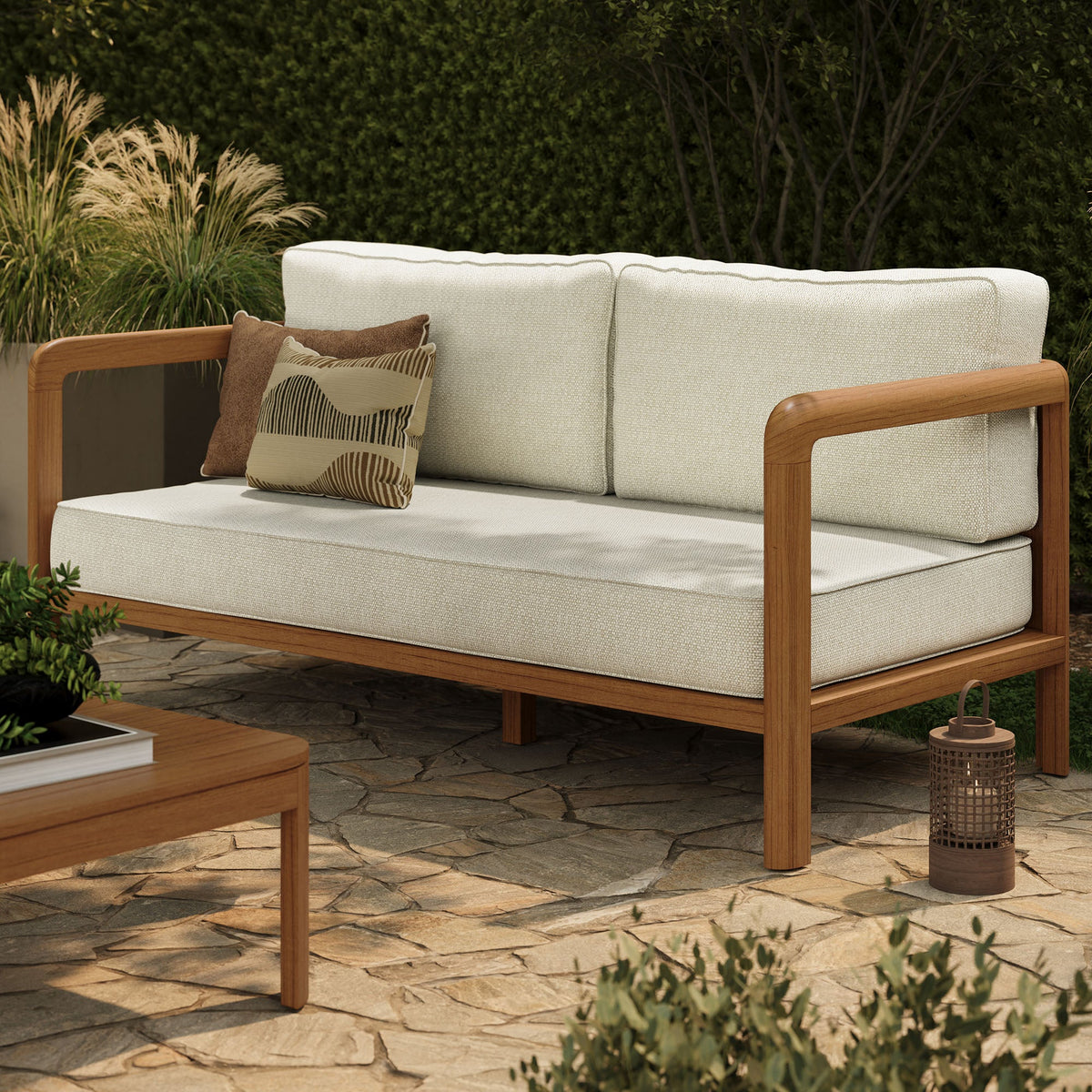 Kona Natural Sand Outdoor Teak Wood Loveseat