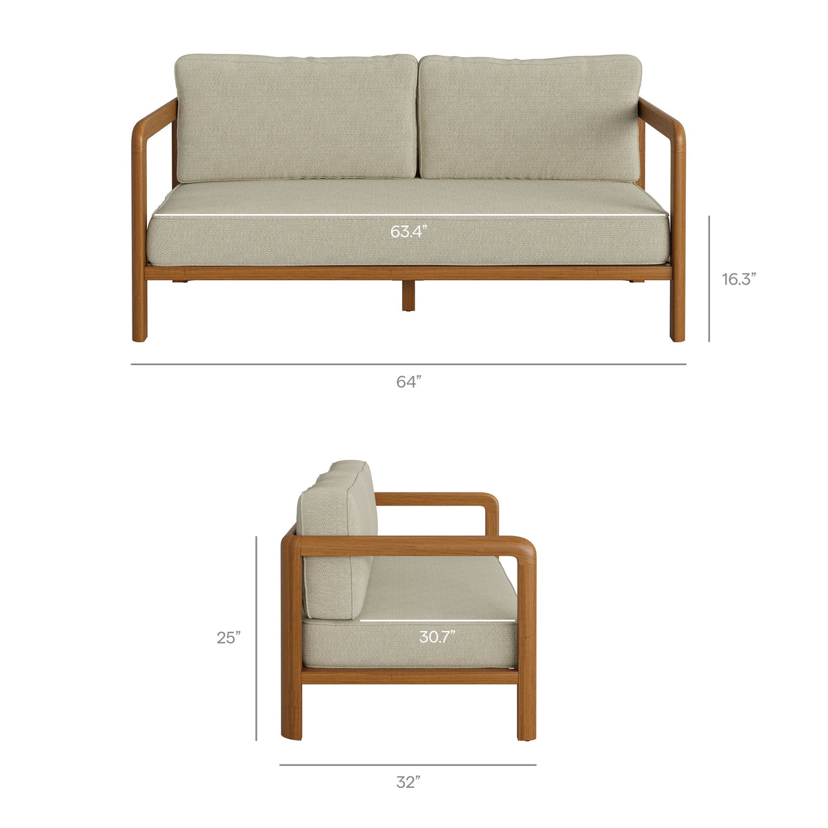 Kona Natural Sand Outdoor Teak Wood Loveseat