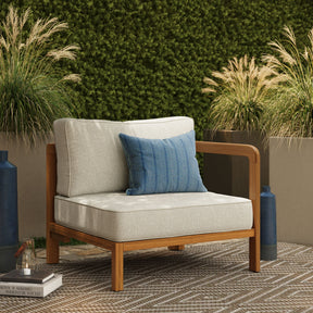 Kona Natural Sand Outdoor Teak Wood Right-Arm Facing Modular Armchair