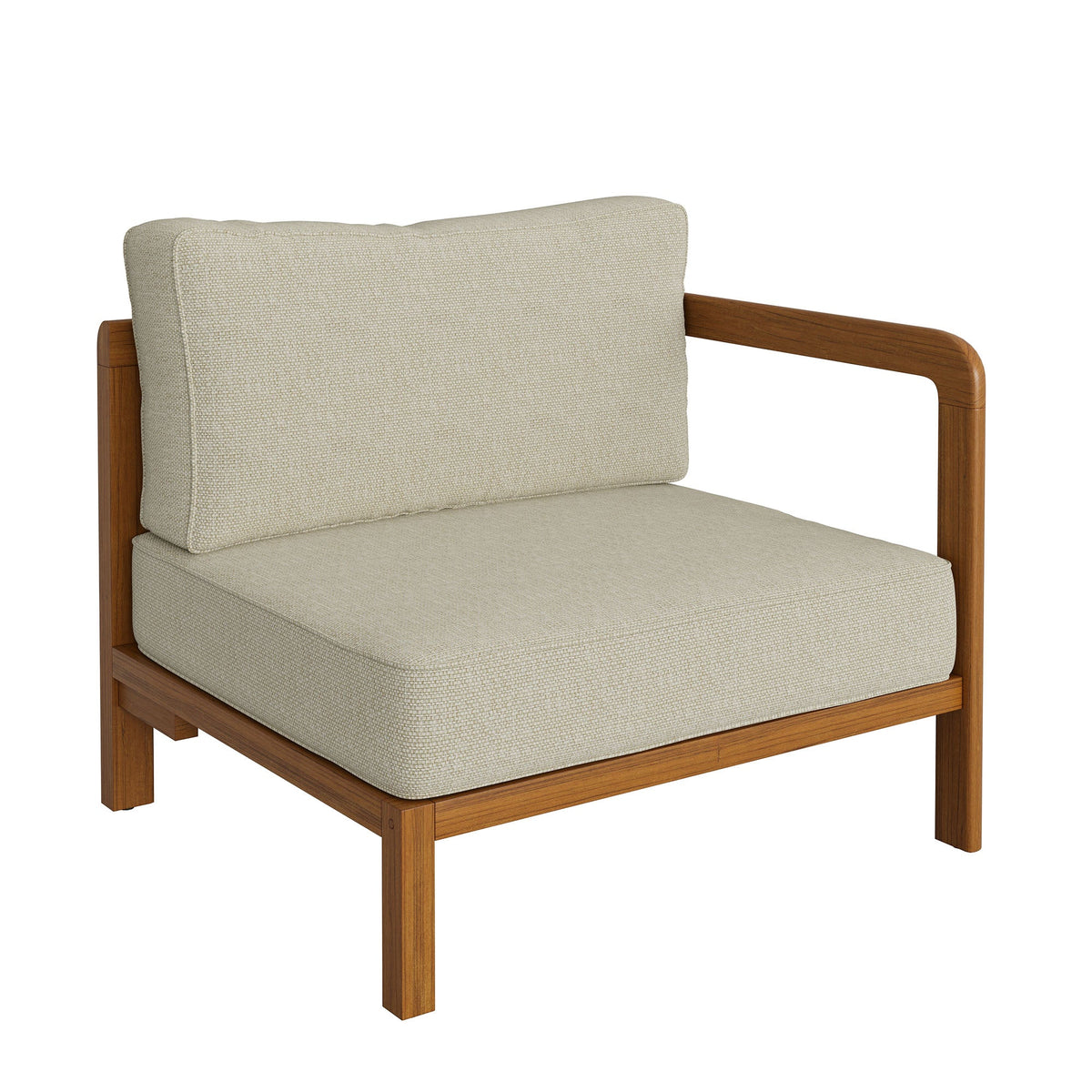 Kona Natural Sand Outdoor Teak Wood Right-Arm Facing Modular Armchair