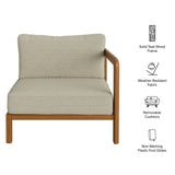 Kona Natural Sand Outdoor Teak Wood Right-Arm Facing Modular Armchair
