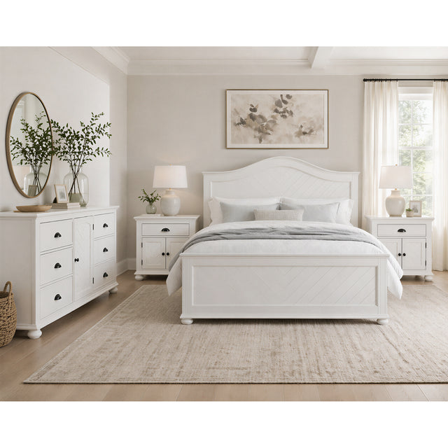Kona White 4-Piece King Bedroom Set with 2 Nightstands & Dresser - Ornate Home
