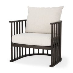 Kopari White/Dark Brown Boucle Fabric Wood Accent Chair - Ornate Home
