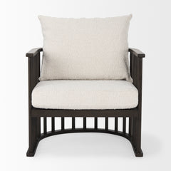 Kopari White/Dark Brown Boucle Fabric Wood Accent Chair - Ornate Home