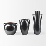Kora Gray Short Dark Metallic Double Ear Vase - Ornate Home