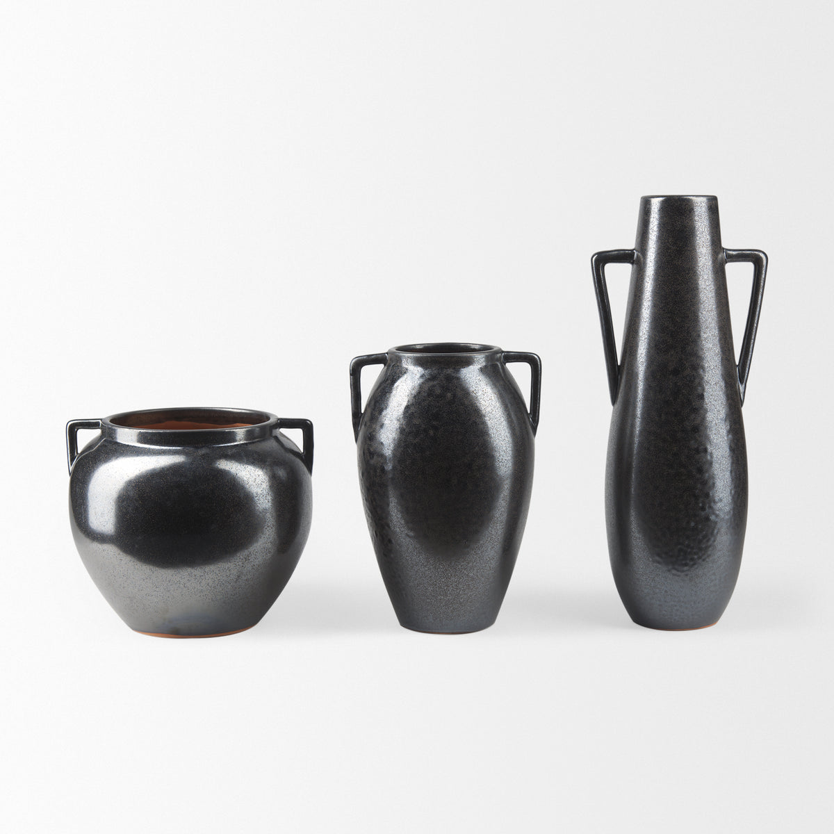 Kora Gray Short Dark Metallic Double Ear Vase - Ornate Home