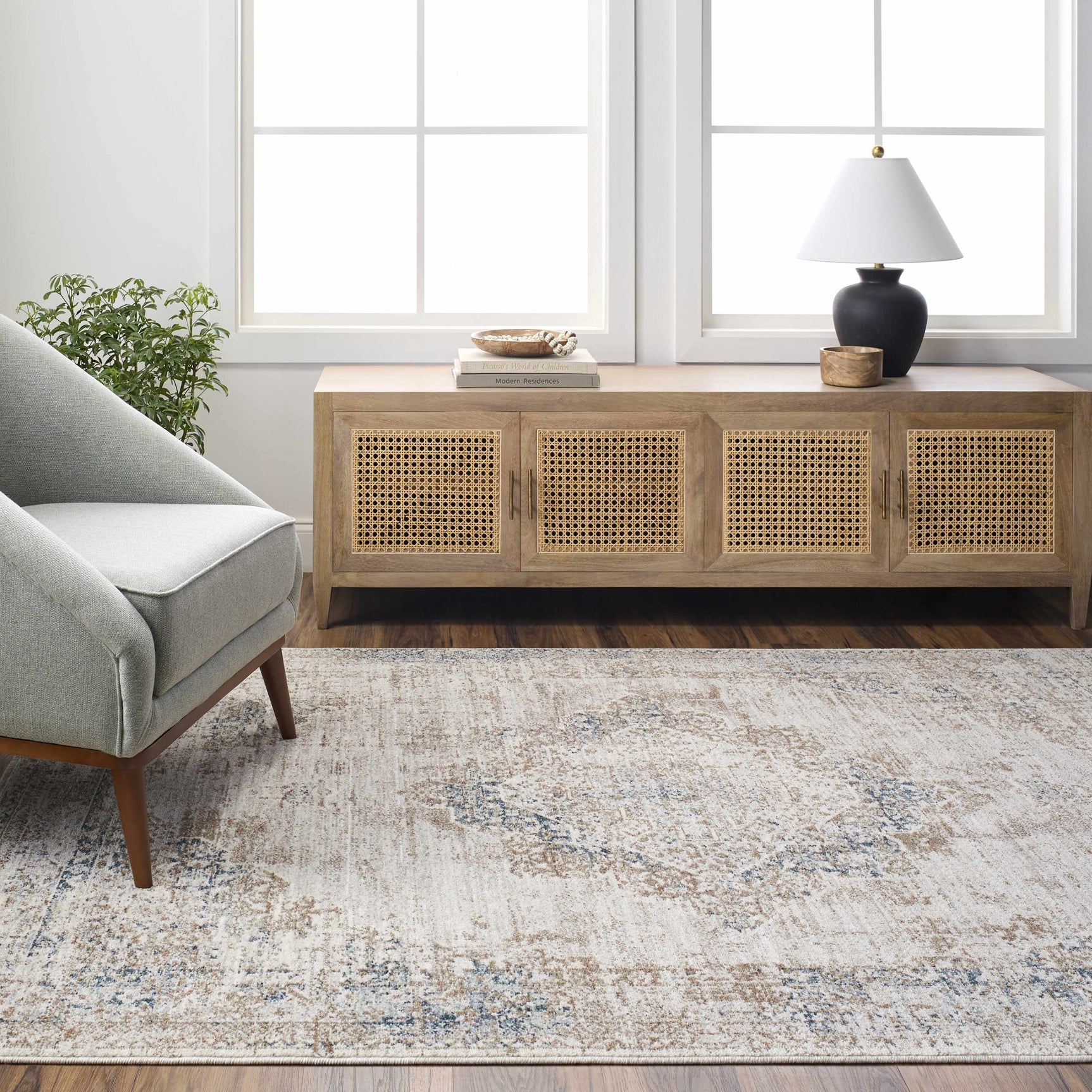 Kosta Beige & Blue Medallion Area Rug - Clearance - Ornate Home