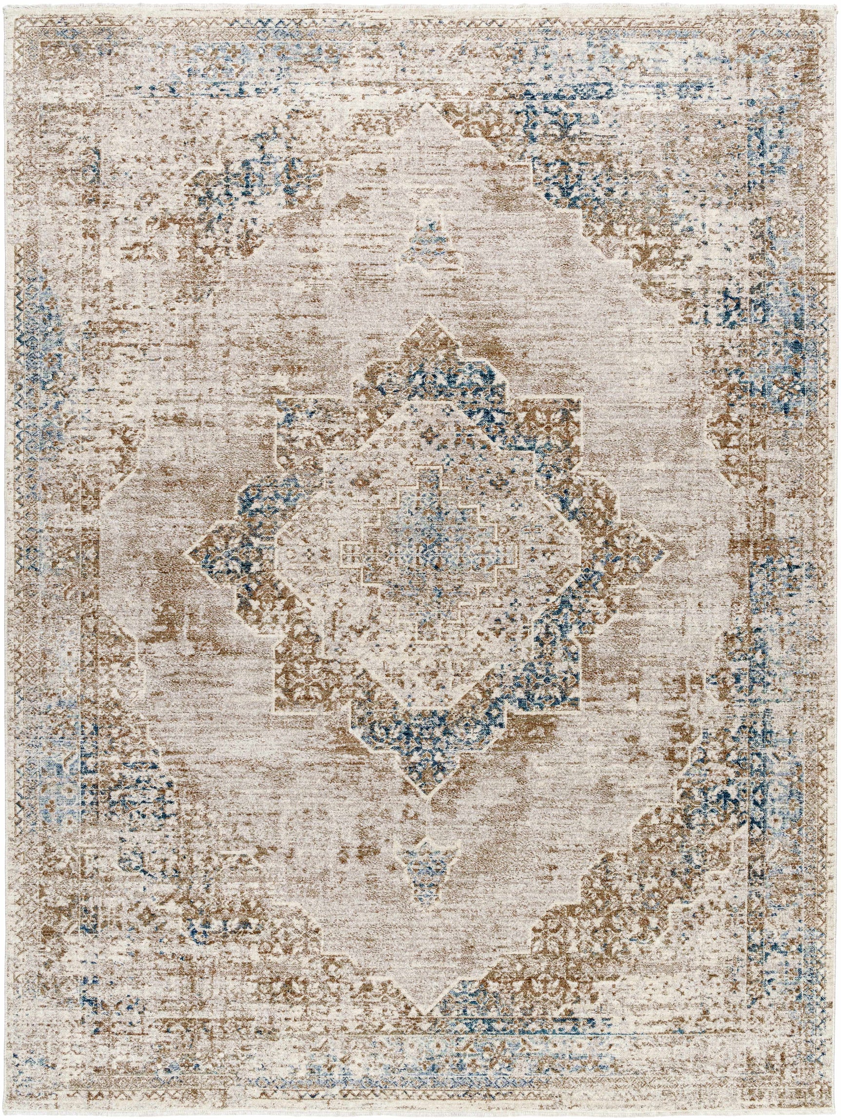 Kosta Beige & Blue Medallion Area Rug - Clearance - Ornate Home