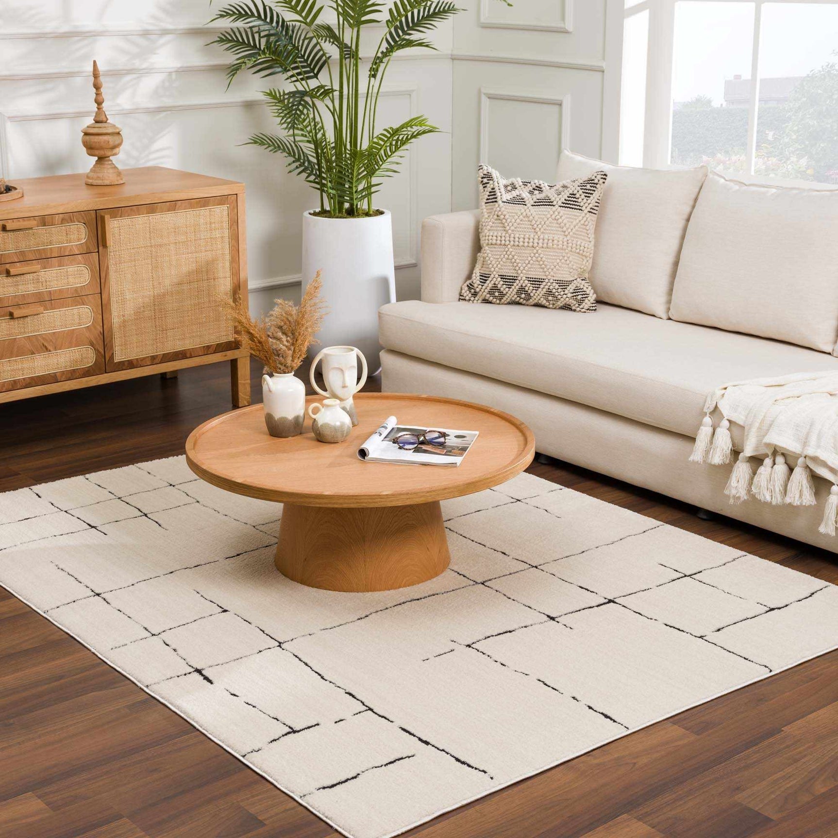 Koume Beige Maze Area Rug - Ornate Home