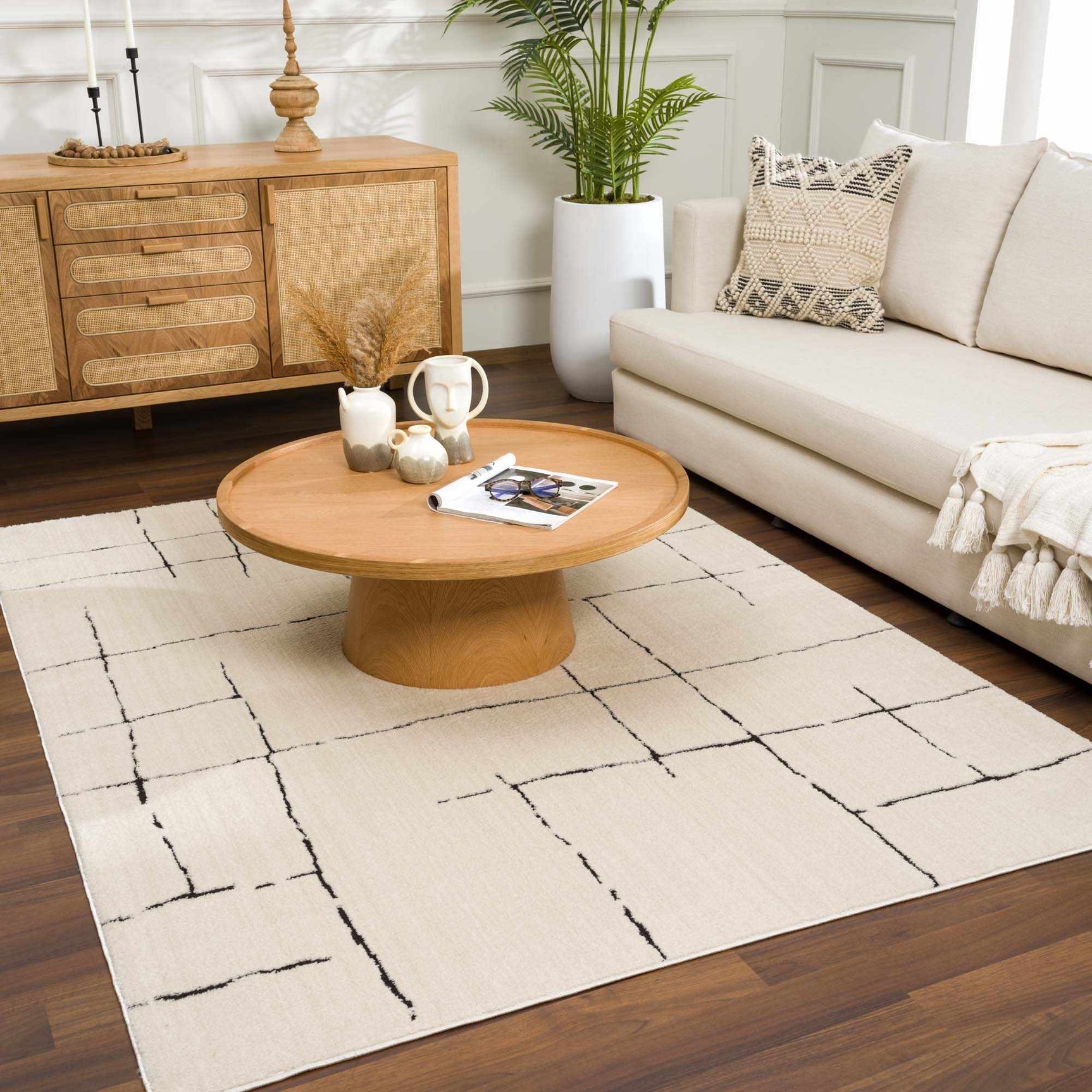 Koume Beige Maze Area Rug - Ornate Home