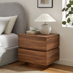 Koval Walnut Floating Pedestal 2-Drawer Nightstand - Ornate Home