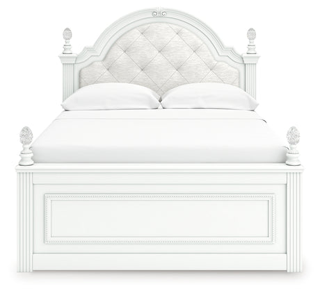 Kozlani White Full Upholstered Panel Bed, Dresser and Mirror - Ornate Home