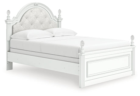 Kozlani White Full Upholstered Panel Bed, Dresser and Mirror - Ornate Home