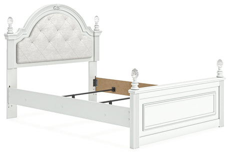 Kozlani White Full Upholstered Panel Bed, Dresser and Mirror - Ornate Home