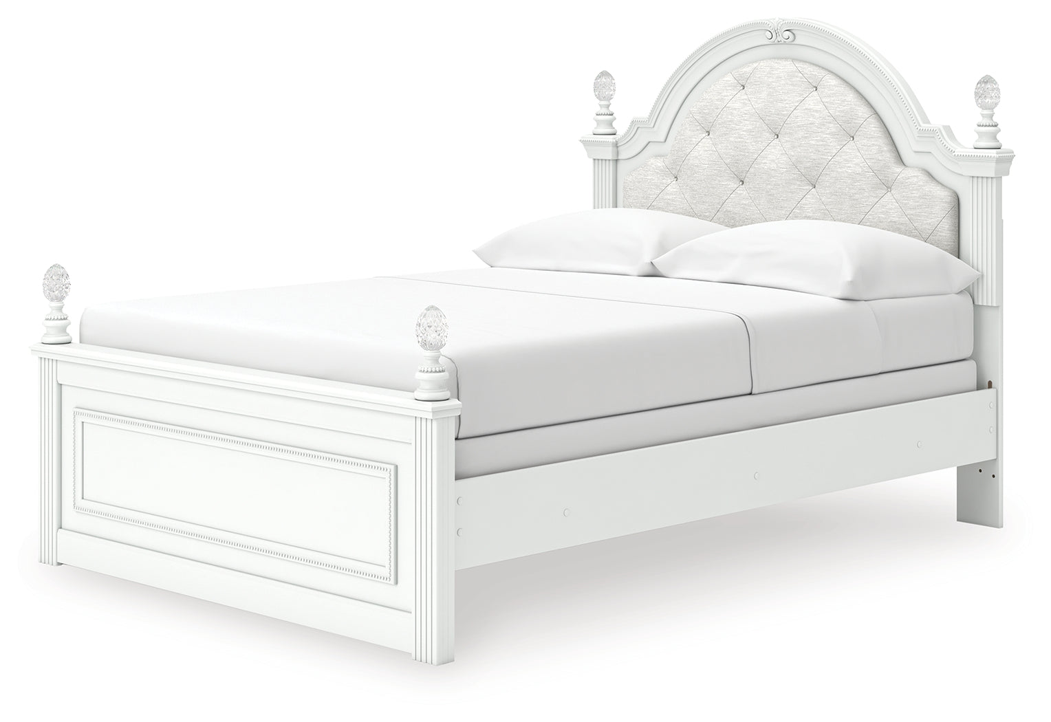 Kozlani White Full Upholstered Panel Bed, Dresser and Mirror - Ornate Home