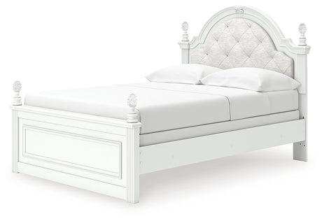 Kozlani White Full Upholstered Panel Bed, Dresser and Mirror - Ornate Home