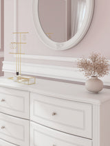 Kozlani White Full Upholstered Panel Bed, Dresser and Mirror - Ornate Home