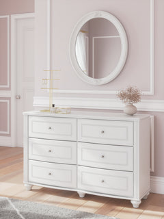 Kozlani White Full Upholstered Panel Bed, Dresser and Mirror - Ornate Home