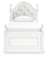 Kozlani White Twin Upholstered Panel Bed, Dresser and Mirror (Online Special Price) - Ornate Home