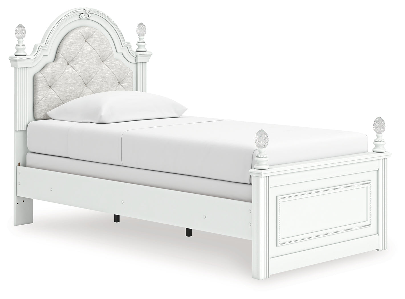 Kozlani White Twin Upholstered Panel Bed, Dresser and Mirror (Online Special Price) - Ornate Home